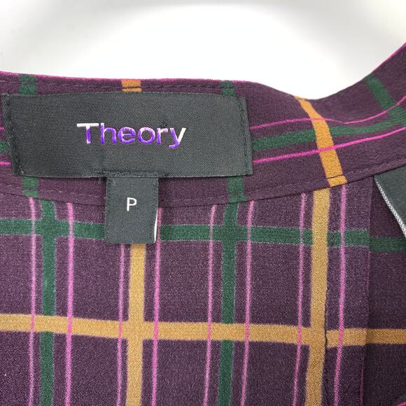 Theory Women's Sz P US XS Multicolor Button Up Shirt Stripes Collared Silk - Picture 5 of 7